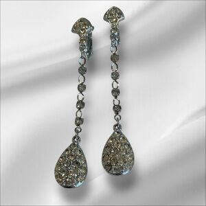 Sarah Coventry Dangle Teardrop Rhinestone Earrings Clip-On Silver Tone Bridal
